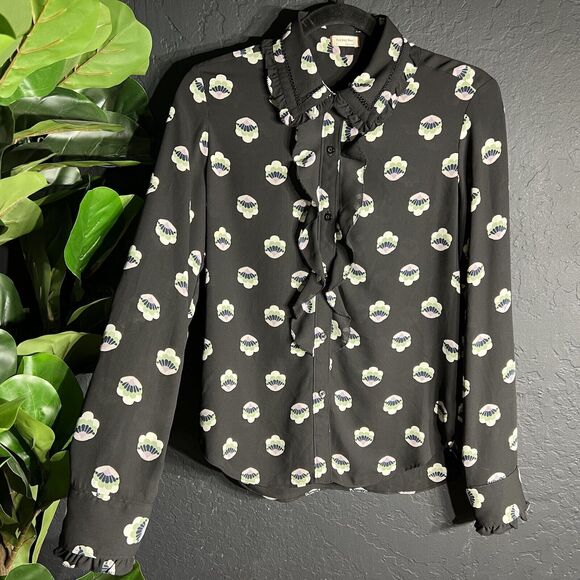 Aritzia Sunday Best Womens Size Small Black Floral Print Long Sleeve Button Down - Picture 2 of 15